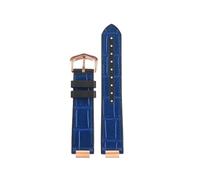 PNESHGTT Bracelet de montre en cuir vache + semelle silicone, joint métallique convexe, noir, marron, bleu, 18x11mm, 20x12mm, compatible avec la série BALLON BLEU DE CARTIER(Blue-RG pin,20x12mm)