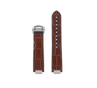 PNESHGTT Bracelet de montre en cuir vache + semelle silicone, joint métallique convexe, noir, marron, bleu, 18x11mm, 20x12mm, compatible avec la série BALLON BLEU DE CARTIER(Brown-Silver,20x12mm)