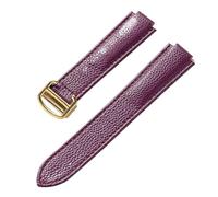 PNESHGTT Compatible avec le remplacement du bracelet ballon bleu Cartier for hommes et femmes, en cuir de vache à grain litchi, accessoire marron convexe souple(Fuchsia gold buckle,22x14mm)