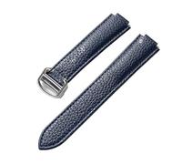 PNESHGTT Compatible avec le remplacement du bracelet ballon bleu Cartier for hommes et femmes, en cuir de vache à grain litchi, accessoire marron convexe souple(Dark blue,18x11mm)