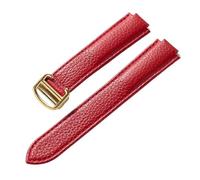 PNESHGTT Compatible avec le remplacement du bracelet ballon bleu Cartier for hommes et femmes, en cuir de vache à grain litchi, accessoire marron convexe souple(Red gold buckle,14x8mm)