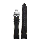 PNESHGTT Compatible avec les extrémités incurvées de 20 à 22 mm, compatible avec le bracelet en cuir Rolex Daytona noir/vert/eau/Ghost Yacht GMT à boucle papillon for homme(B-Black Silver,20mm)