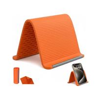 Pneterg Support Téléphone Portable Pliable - Support Silicone Antidérapant, Réglable, Compact et Léger - pour Bureau, Cuisine, Voyage - Mains Libres pour Vidéo, Appel, Cuisine (Orange)