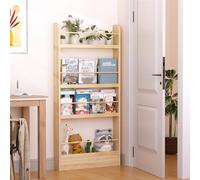 Pnettco Étagère à livres derrière la porte - Rangement caché derrière la porte - Étagère fine à 4 niveaux en bois massif - Bibliothèque étroite pour chambre d'enfant - Pour chambre à coucher/salon