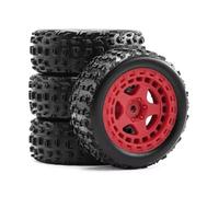 Pneu Caoutchouc RC Compatible avec Arrma 2S pour Typhon pour Grom 1/18 RC, pièces de Mise à Niveau de Voiture, Accessoires, pneus en Caoutchouc de 69mm avec Jantes hexagonales de 12mm(Red)
