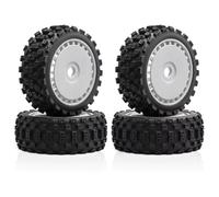 Pneu Caoutchouc RC Compatible avec ARRMA pour Typhon pour Kyosho pour HSP 1/8 RC Mise À Niveau De Voiture Pièces De Rechange Accessoires Pneus avec Jantes Hexagonales De 17mm(Silver)