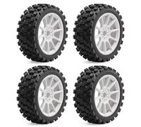 Pneu Caoutchouc RC Compatible avec ARRMA pour Typhon pour TRAXXAS MP10 pour HSP 1/8 RC, Pièces De Rechange De Mise À Niveau De Voiture, Accessoires Pneus À Griffes Hexagonales De 17mm(Silver)