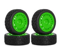 Pneu Caoutchouc RC Compatible avec Tamiya XV01 XV02 pour TT01 pour TT02 1/10 RC Car Upgrade Pièces De Rechange Accessoires Pneus en Caoutchouc De 68 Mm avec Jantes(Green)