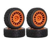 Pneu Caoutchouc RC Compatible avec Tamiya XV01 XV02 pour TT01 pour TT02 1/10 RC, Pièces De Mise À Niveau De Voiture, Accessoires 68mm pour Pneus De Rallye, Pneu en Caoutchouc, Roue(Orange)