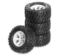 Pneu Caoutchouc RC Compatible Avec Traxxas Pour E-Revo Pour MJX 16207 16208 Pour SCY 16101 Pour HBX 1/16 Pièces Pour Monster Truck RC 4 Pneus 90 Mm, Jantes 12 Mm Hexagonales(White)