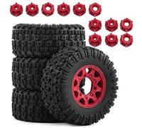 Pneu Caoutchouc RC Compatible avec Traxxas pour Slash pour ARRMA pour SENTON pour HSP pour HPI 1/10 RC Camion Pièces De Mise À Niveau Accessoires Pneus 109mm avec Roue Hexagonale(Red)