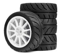 Pneu Caoutchouc RC Pour Tamiya Pour TT01 Pour TT02 XV01 TA06 PTG2 Pour HPI Pour KYOSHO Pour HSP 1/10 4PCS 68MM Pneus 12mm Hex Roues Jantes Pneus RC Pièces De Voiture Sur Route(White)