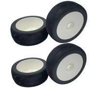 Pneus 6mik Scratch sur jante blanche ULTRA gomme BLEU- Montés et collés - échelle 1/8 - voiture radiocommandée - Compétitions - Lot de 4 pneus