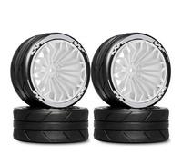 Pneus de Route et Roues de Rallye en Plastique RC 1/10, hexagonaux de 12mm, for Voiture de Course et de Tourisme de Rue 1:10, Tamiya TT01 XV01 PTG2(White)