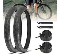 Pneus de VTT 26 x 1,95 - Ensemble de remplacement en caoutchouc pour sentiers boueux et routes dures (chambres à air et leviers inclus)