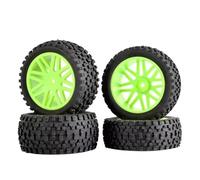 Pneus Et Roues RC Compatible avec HSP 4 Pièces en Caoutchouc pour Roues De Buggy Pneus 12 Mm Support De Moyeu Hexagonal 1/10 RC Accessoires De Mise À Niveau De Voiture Tout-Terrain(Green)