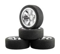 Pneus Et Roues RC Compatible avec HSP pour HPI 1/10 Scale on-Road Car Model Accessory Pneus en Éponge Et Jantes en Plastique avec Décalage De 3 Mm Et Hexagone De 12 Mm(Silver)