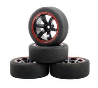 Pneus Et Roues RC Compatible avec HSP pour HPI 1/10 Scale on-Road Car Model Accessory Pneus en Éponge Et Jantes en Plastique avec Décalage De 3 Mm Et Hexagone De 12 Mm(Red)