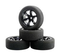 Pneus Et Roues RC Compatible avec HSP pour HPI 1/10 Scale on-Road Car Model Accessory Pneus en Éponge Et Jantes en Plastique avec Décalage De 3 Mm Et Hexagone De 12 Mm(Black)