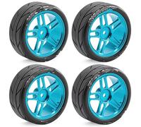 Pneus Et Roues RC Compatible avec Tamiya pour TT01 pour TT02 XV01 FW06 1/10 RC pour Rallye Et Drift - Pneus Pièces De Rechange 4 Moyeux Roue(Blue)