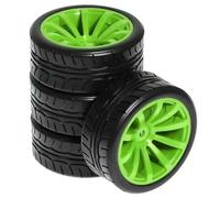 Pneus Et Roues RC pour Tamiya pour TT01 pour TT02 XV02 PTG-2 pour HSP pour HPI pour Kyosho pour Racing 1/10 Pneus Jantes Moyeu Ensembles 12mm Hex RC sur Voiture Route(Green)