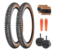 Pneus VTT GRELiving 26/27,5/29 x 2,3 pouces - Paire de pneus de vélo de montagne pliables avec chambres à air et leviers pour le hors-piste, la boue et le cross-country (noir + paroi marron, 27,5 x