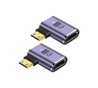 PNGKNYOCN Adaptateur Mini HDMI 8K à 90 degrés,2 Paquets 48Gbps Angle Gauche Mini HDMI mâle vers HDMI Femelle Version 2.1 Connecteur bidirectionnel Supportant 8K@60Hz, 4K@120Hz, HDR, eARC(Left Bend)