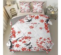 PNHCL Couette 260x240 Feuilles Couette Imprimée pour Garçons Filles AdultesAnimal Duvet Couette 2 Personnes Edredon Chaude Couette 4 Saisons Léger Facile à Laver Abstrait Rouge