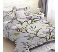 PNHCL Couette Imprimée 140x200 sans Housse Lavable Fleurs de Magnolia - Couette 1 Personne 4 Saisons Plantes Vertes Légère et Chaude, Édredon Réversible pour Enfant Fille Garçon MP109