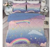 PNHCL Couette Imprimée Arc-en-Ciel, Couette 140x200 4 Saisons, Fille Couette 1 Personne Legere et Chaude, Edredon Réversible pour Enfant Decoration Chambre, Espace, Rose