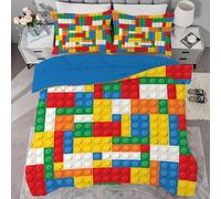 PNHCL Couette Imprimée Blocs de Construction, Couette 200x200 4 Saisons, Jouet Couette 2 Personnes Legere et Chaude, Edredon Réversible pour Decoration Chambre, Garçons Filles, Couleur