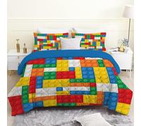 PNH ouette Imprimée Blocs de Construction, Couette 220x240 4 Saisons, Jouet Couette 2 Personnes Legere et Chaude, Edredon Réversible pour Decoration Chambre, Garçons Filles, Couleur