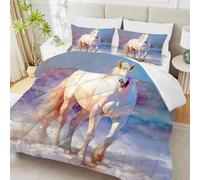 PNHCL Couette Imprimée Cheval, Couette 220x240 4 Saisons, Animal Couette 2 Personnes Legere et Chaude, Edredon Réversible pour Decoration Chambre, Style Pastoral, Blanc