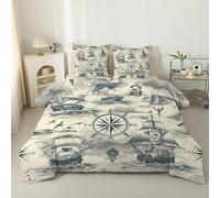 PNHCL Couette Imprimée - Nautique Couette 220x240 4 Saisons, Médiéval Couette 2 Personnes Legere et Chaude, Edredon Réversible pour Fille Garçon Decoration Chambre M364