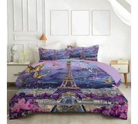 PNH ouette Imprimée sans Housse 220x240 Tour Eiffel Couette 4 Saisons Lavable, Douce et Respirante, Édredon Réversible Motif Papillons pour Couple Adulte MH-43