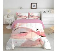 PNHCL Couette Imprimée sans Housse 260x240 Lapin Mignon Rose Couette 4 Saisons Lavable, Léger et Chaud, Édredon Réversible Motif Animaux pour Grand Lit et Couple MD&4