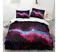 PNHCL Ensemble Housse de Couette 220x240 Enfant Nébuleuse Onirique Parure de Lit 2 Personnes Cosmos Housse Couette Zippée Espace Microfibre avec 2 Taies d'oreiller pour Ado Fille Garcon MO44