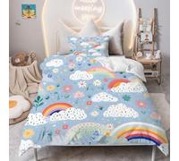 PNHCL Housse de Couette 100x140 Arc-en-Ciel Parure de Lit 1 Personne, Fleurs Housse Couette avec 1 Taie d'oreiller pour Enfant Fille Garcon Deco Chambre, Modèle de Dessin Animé Multicolore