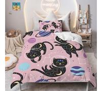 PNHCL Housse de Couette 100x140 Chat Parure de Lit 1 Personne, Modèle de Dessin Animé Housse Couette avec 1 Taie d'oreiller pour Enfant Fille Garcon Deco Chambre, Animal Rose
