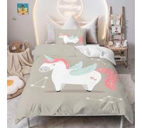 PNHCL Housse de Couette 100x140 Cheval Parure de Lit 1 Personne, Thème Animalier Housse Couette avec 1 Taie d'oreiller pour Enfant Fille Garcon Deco Chambre, Dessin Animé Gris