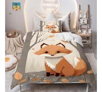 PNHCL Housse de Couette 120x150 Animal Renard Parure de Lit 1 Personne, Mignon Dessin Animé Housse Couette Microfibre Douce avec 1 Taie d'oreiller 40x60cm pour Enfant Fille Garcon Y13
