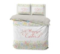 PNHCL Housse de Couette 120x150 cm Enfant Microfibre Joyeuses Pâques Blanc Œuf Décoré Parure de Lit 1 Personne Floral Festif Linge de lit Imprimée Réversible avec 1 Taie d'oreiller 40x60 cm A85