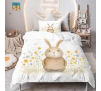 PNHCL Housse de Couette 120x150 cm - Parure Lit 1 Personne Lapin Fleurs - Housse Couette Douce - 1 Taie d'oreiller 40x60 cm - Animaux Adorables - Enfant Fille Garçon Déco Chambre MU60