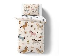 PNHCL Housse de Couette 120x150 cm - Parure Lit 1 Personne Poney Western - Microfibre Confortable - 1 Taie d'oreiller 40x60 cm - Charmantes Terres Agricoles - Enfant Fille Garçon MA-29