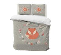 PNHCL Housse de Couette 120x150 Renard Mignon Parure de Lit 1 Personne, Fleurs Dessin Animé Housse Couette Microfibre Douce avec 1 Taie d'oreiller 40x60cm pour Enfant Fille Garcon A-35
