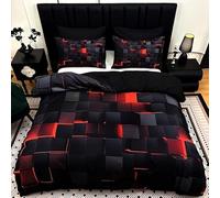 PNHCL Housse de Couette 140x200 Carrés Dégradés Rouge-Gris 2 Personne, avec 2 Taie d'oreiller Parure de Lit, Housse de Couette Enfant, Linge de Lit Fermeture éclair -Tp12