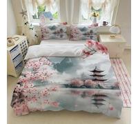 PNHCL Housse de Couette 140x200 cm 1 Personne, Housse de Couette Fleurs de Cerisier japonaises Microfibre, Parure de Lit Tableau imprimé en 3D Fermeture éclair avec 2 Taie d'oreiller -TR4