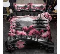 PNHCL Housse de Couette 140x200 cm 1 Personne, Housse de Couette Sakura Rose Microfibre, Parure de Lit Style Japonais Fermeture éclair avec 2 Taie d'oreiller -TR7