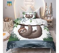 PNHCL Housse de Couette 140x200 cm - Parure Lit Enfant Paresseux - Ensemble Literie Douce - 2 Taies d'oreiller 65x65 cm - Dessins Animés Drôles - pour Fille Garçon Ado MU20