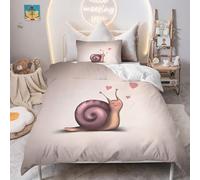 PNHCL Housse de Couette 140x200 Enfant, Escargots Ensemble de Literie Dessin Animé Parure de Lit pour Filles Garçons, Housse Couette + 2 Taies d'oreiller 65x65 cm Y50